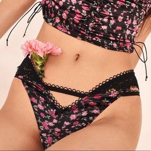 For Love And Lemons Melrose Thong Panty Black Floral Large NEW